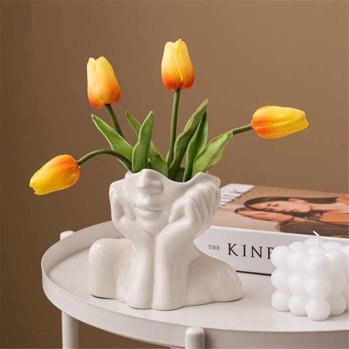 Ceramic Female Lady Face Vases, Home Decor Items, Flower Vastu Pampas Grass Premium Luxury Vases, Decoration Table Gift - Image 3
