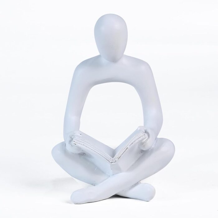 Modern Abstract Thinker Statue with Book – White Ceramic Figurine for Office Desk, Bookshelf, or Study Decor - Image 3