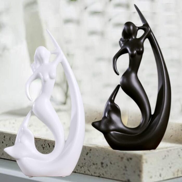 Elegant Mermaid Ceramic Statue for Home Decor | Abstract Figurine for Living Room, Shelf & Tabletop - Image 8