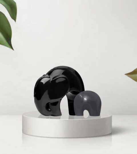 Ceramic Elephant Mother and Baby Figurine Set – Modern Glossy Finish Showpiece for Home & Office Decor (Black & Red/Grey)