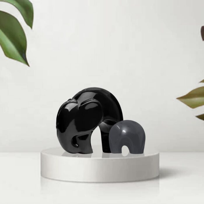 Ceramic Elephant Mother and Baby Figurine Set – Modern Glossy Finish Showpiece for Home & Office Decor (Black & Red/Grey)