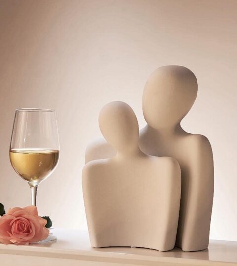Romantic Couple Ceramic Sculpture – Abstract Modern Love Statue for Home, Office, Wedding or Anniversary Gift