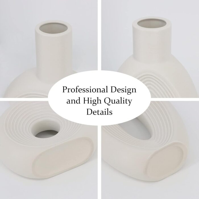 White Ceramic Ring Vase – Boho Nordic Style Decorative Flower Vase for Living Room or Table - Image 6