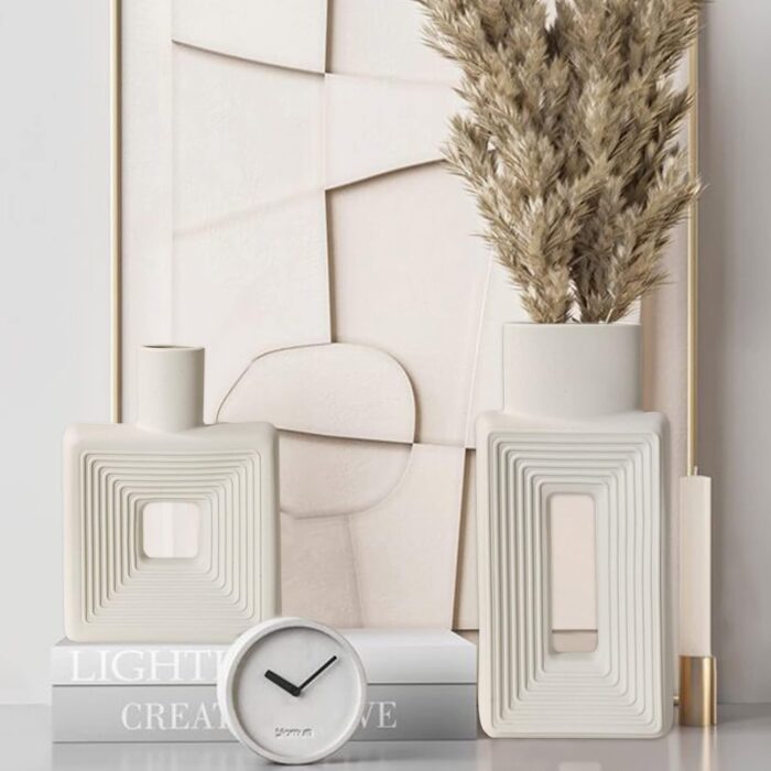 Modern Square Hollow Ceramic Vase – Minimalist Nordic Boho Style for Living Room, Shelf, Table, and Wedding Decor - Image 6