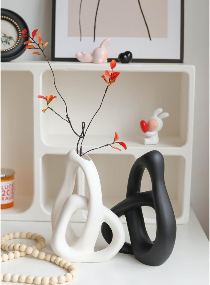Modern Abstract Heart-Shaped Ceramic Vase Set – Nordic Minimalist Black & White Vases for Pampas Grass, Table & Home Decor - Image 11