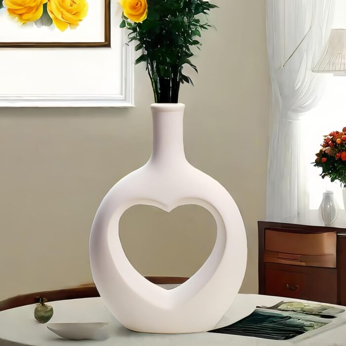 Heart-Shaped Ceramic Vase Set of 2 – Modern White Vases for Pampas Grass & Flowers, Nordic Minimalist Home & Wedding Decor - Image 5