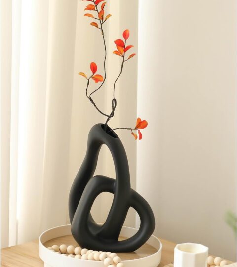Modern Abstract Heart-Shaped Ceramic Vase Set – Nordic Minimalist Black & White Vases for Pampas Grass, Table & Home Decor