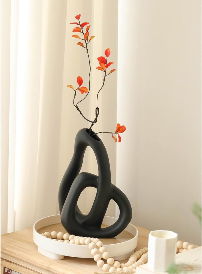 Modern Abstract Heart-Shaped Ceramic Vase Set – Nordic Minimalist Black & White Vases for Pampas Grass, Table & Home Decor