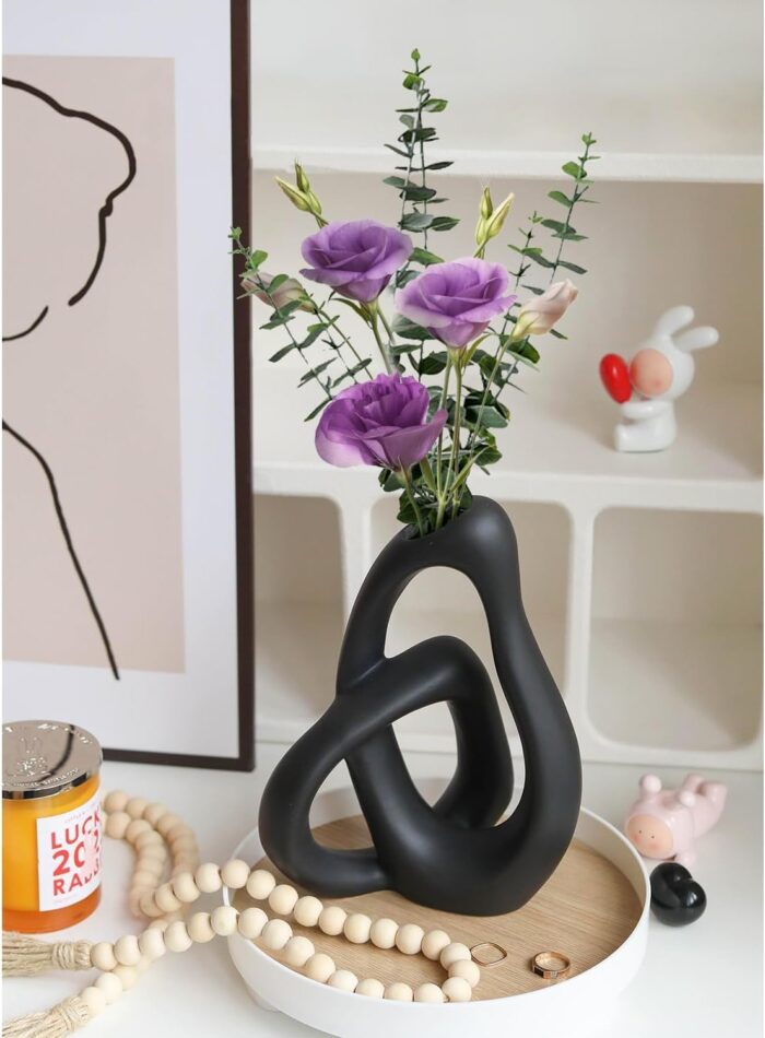 Modern Abstract Heart-Shaped Ceramic Vase Set – Nordic Minimalist Black & White Vases for Pampas Grass, Table & Home Decor - Image 2