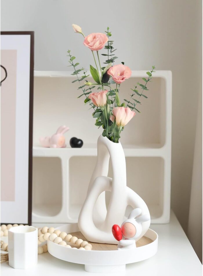 Modern Abstract Heart-Shaped Ceramic Vase Set – Nordic Minimalist Black & White Vases for Pampas Grass, Table & Home Decor - Image 7