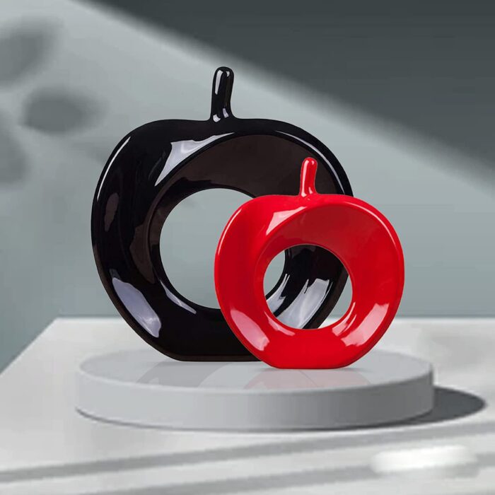 Apple-Shaped Ceramic Showpiece Set – Decorative Black & Red Apple Ornaments for Tabletop, Shelf & Home Decor (Pack of 2) - Image 3