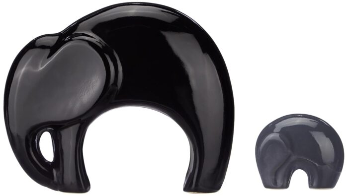 Ceramic Elephant Mother and Baby Figurine Set – Modern Glossy Finish Showpiece for Home & Office Decor (Black & Red/Grey) - Image 3