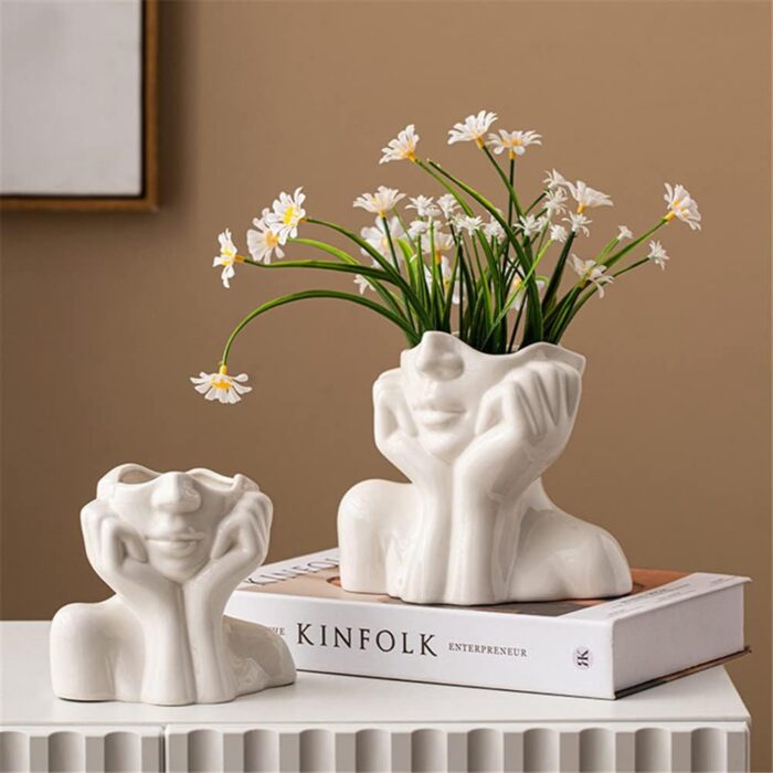 Ceramic Female Lady Face Vases, Home Decor Items, Flower Vastu Pampas Grass Premium Luxury Vases, Decoration Table Gift - Image 5