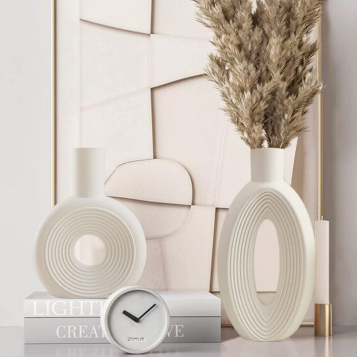 White Ceramic Ring Vase – Boho Nordic Style Decorative Flower Vase for Living Room or Table - Image 5