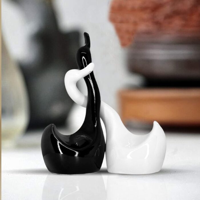 Modern Ceramic Swan Couple Figurine Set – Black & White Glossy Hugging Love Birds Home Decor Showpiece for Living Room, Bedroom, Office, Gifting (Pack of 2) - Image 3