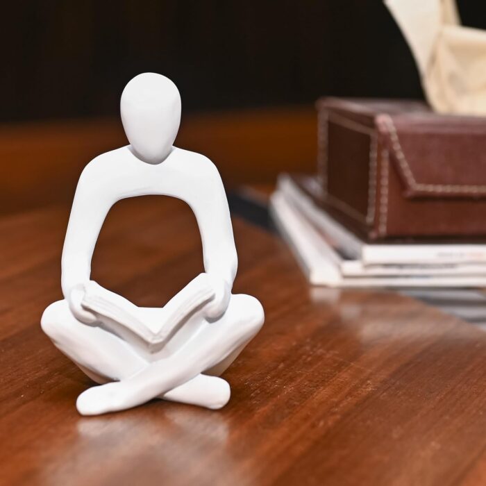 Modern Abstract Thinker Statue with Book – White Ceramic Figurine for Office Desk, Bookshelf, or Study Decor - Image 2