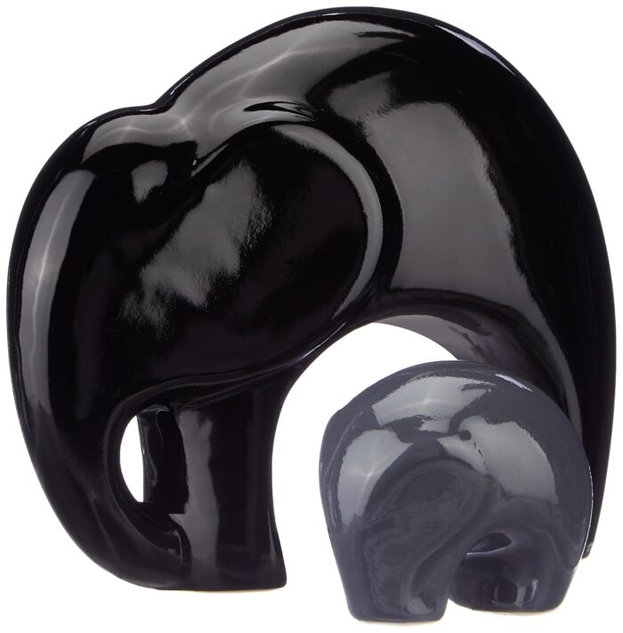 Ceramic Elephant Mother and Baby Figurine Set – Modern Glossy Finish Showpiece for Home & Office Decor (Black & Red/Grey) - Image 6