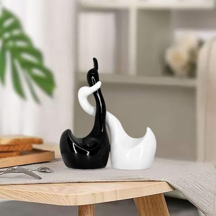 Modern Ceramic Swan Couple Figurine Set – Black & White Glossy Hugging Love Birds Home Decor Showpiece for Living Room, Bedroom, Office, Gifting (Pack of 2) - Image 5