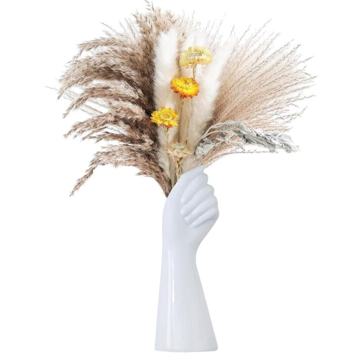 White Ceramic Hand Vase – Modern Art Hand-Shaped Bud Vase for Dried Flowers & Tabletop Decor - Image 6