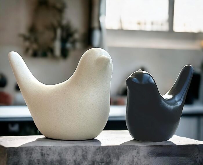 Ceramic Bird Figurine Set – Glossy Decorative Love Bird Statues for Home Decor, Tabletop, Office & Shelf Display (Pack of 2, Black & Grey / White) - Image 3