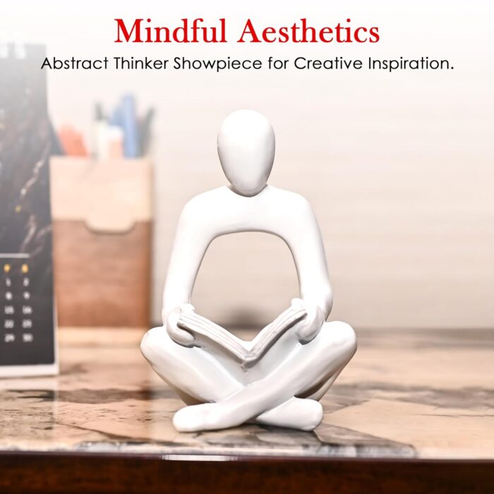 Modern Abstract Thinker Statue with Book – White Ceramic Figurine for Office Desk, Bookshelf, or Study Decor - Image 5