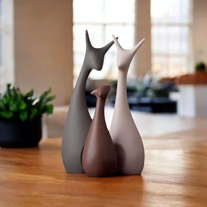 Ceramic Deer Family Figurines – Modern Minimalist Decorative Set of 3 Sculptures for Home & Office Tabletop Decor - Image 4