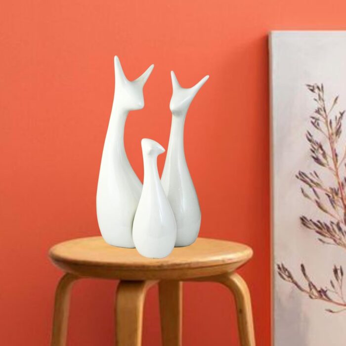 Ceramic Deer Family Figurines – Modern Minimalist Decorative Set of 3 Sculptures for Home & Office Tabletop Decor - Image 5