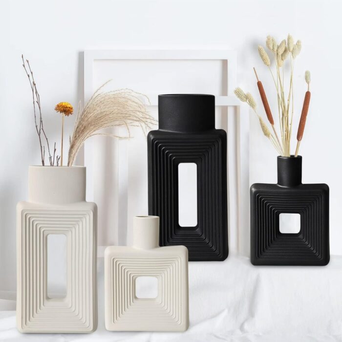 Modern Square Hollow Ceramic Vase – Minimalist Nordic Boho Style for Living Room, Shelf, Table, and Wedding Decor - Image 4