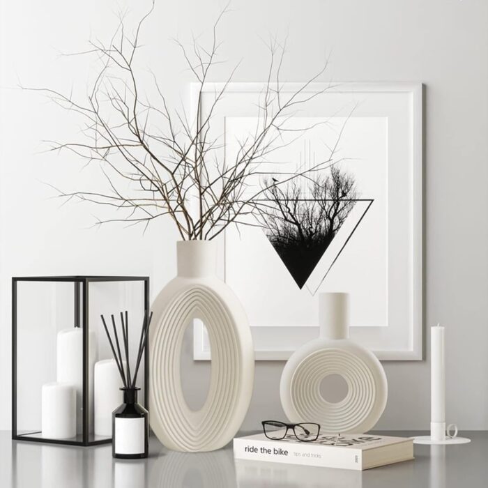 White Ceramic Ring Vase – Boho Nordic Style Decorative Flower Vase for Living Room or Table - Image 10