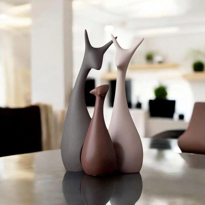 Ceramic Deer Family Figurines – Modern Minimalist Decorative Set of 3 Sculptures for Home & Office Tabletop Decor - Image 3