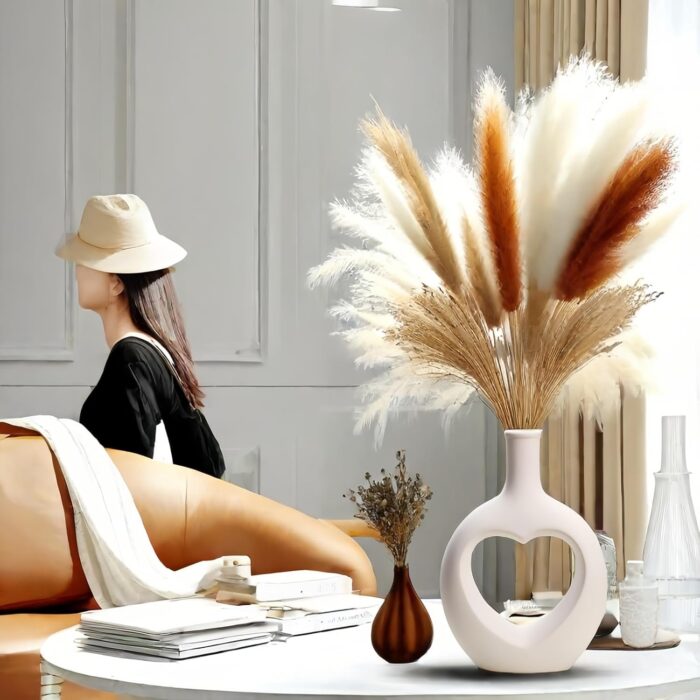 Heart-Shaped Ceramic Vase Set of 2 – Modern White Vases for Pampas Grass & Flowers, Nordic Minimalist Home & Wedding Decor - Image 9