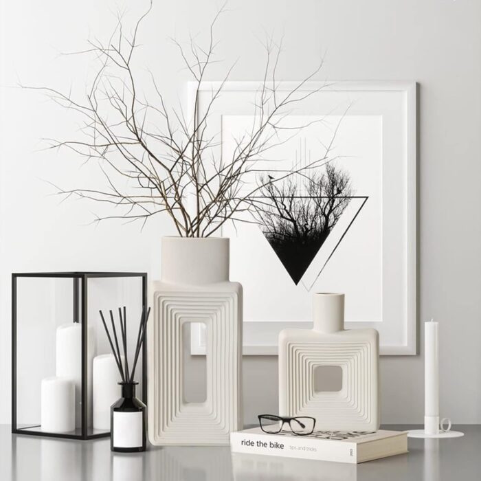 Modern Square Hollow Ceramic Vase – Minimalist Nordic Boho Style for Living Room, Shelf, Table, and Wedding Decor - Image 3