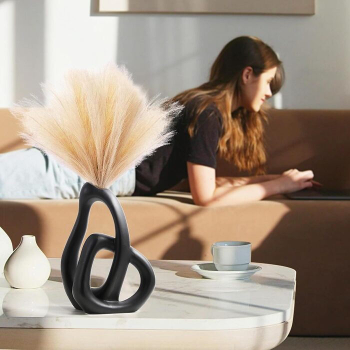 Modern Abstract Heart-Shaped Ceramic Vase Set – Nordic Minimalist Black & White Vases for Pampas Grass, Table & Home Decor - Image 5