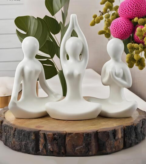Yoga Girl Ceramic Figurines Set of 3 – Abstract White Sculptures for Home, Office, Meditation Room & Gift Décor