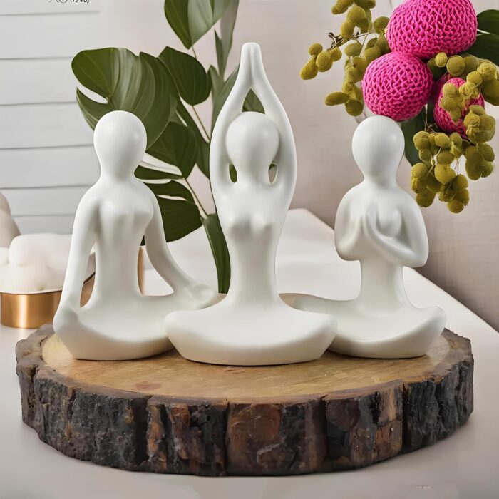 Yoga Girl Ceramic Figurines Set of 3 – Abstract White Sculptures for Home, Office, Meditation Room & Gift Décor