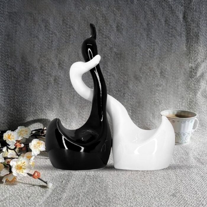 Modern Ceramic Swan Couple Figurine Set – Black & White Glossy Hugging Love Birds Home Decor Showpiece for Living Room, Bedroom, Office, Gifting (Pack of 2) - Image 4