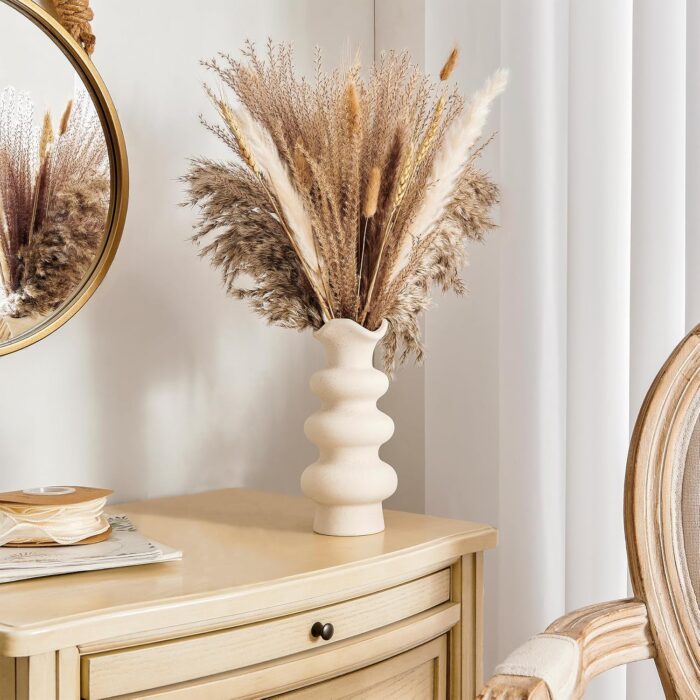 Rippled Ceramic Vase – Modern Nordic Wavy Edge Flower Vase for Minimalist & Boho Home Decor - Image 3
