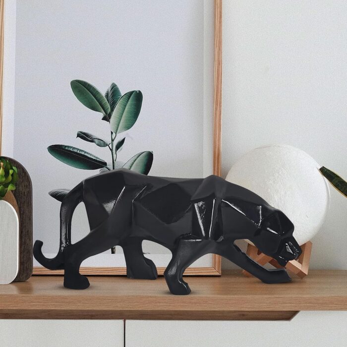 Modern Geometric Panther Sculpture – Resin Jaguar Statue for Home & Office Decor | Black, White, Gold, Red Finishes - Image 4