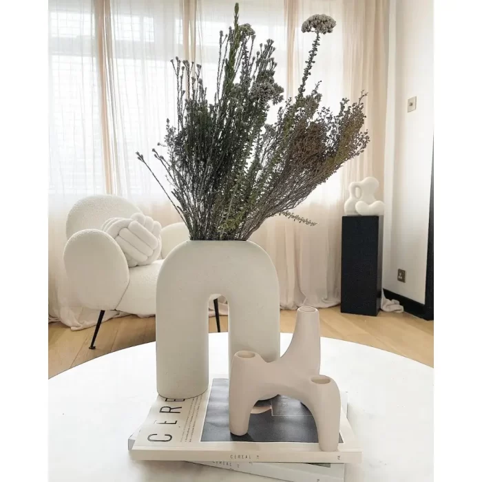 Modern U-Shaped Ceramic Vase – Nordic Arched Minimalist White Porcelain Flower Vase for Table, Shelf & Home Decor - Image 2
