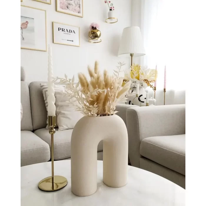 Modern U-Shaped Ceramic Vase – Nordic Arched Minimalist White Porcelain Flower Vase for Table, Shelf & Home Decor - Image 3