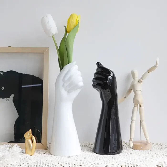 White Ceramic Hand Vase – Modern Art Hand-Shaped Bud Vase for Dried Flowers & Tabletop Decor - Image 2