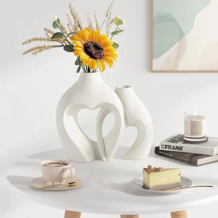 Heart-Shaped Ceramic Vase Set of 2 – Modern Nordic Decorative Vases for Home, Wedding, Table, and Office Centerpieces - Image 3