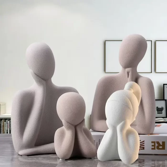 Home Decor Abstract Family Statue Set – Modern White Ceramic Figurines for Interior Decoration (Set of 4) - Image 5