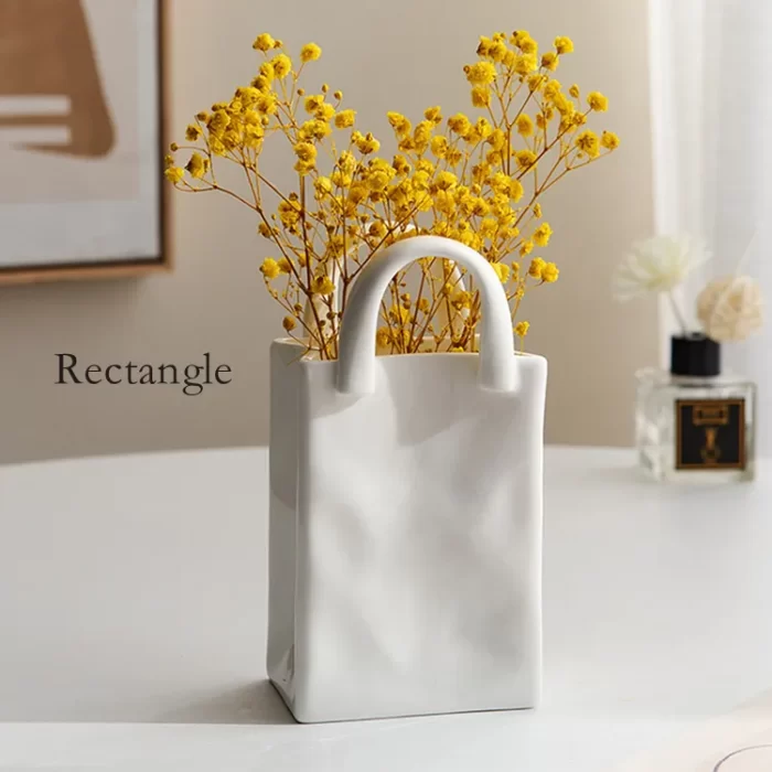 Handbag-Shaped Ceramic Vase – Modern White Porcelain Flower Vase for Tabletop Decor, Makeup Brush Holder, or Dried Flower Arrangement - Image 2