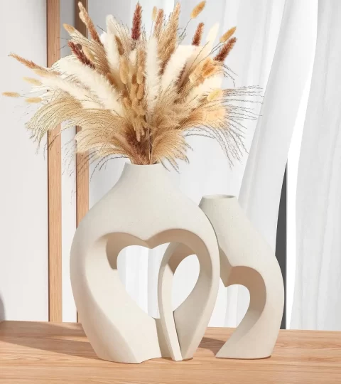 Heart-Shaped Ceramic Vase Set of 2 – Modern Nordic Decorative Vases for Home, Wedding, Table, and Office Centerpieces