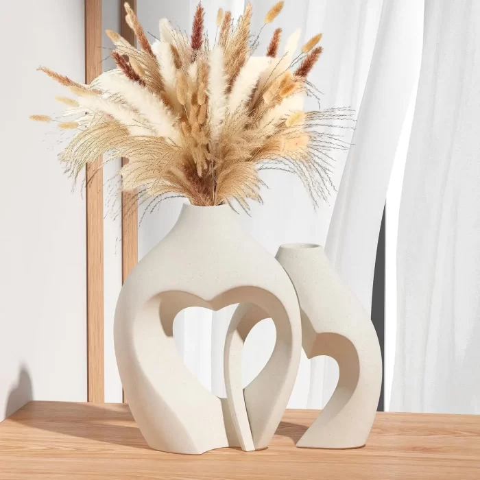 Heart-Shaped Ceramic Vase Set of 2 – Modern Nordic Decorative Vases for Home, Wedding, Table, and Office Centerpieces