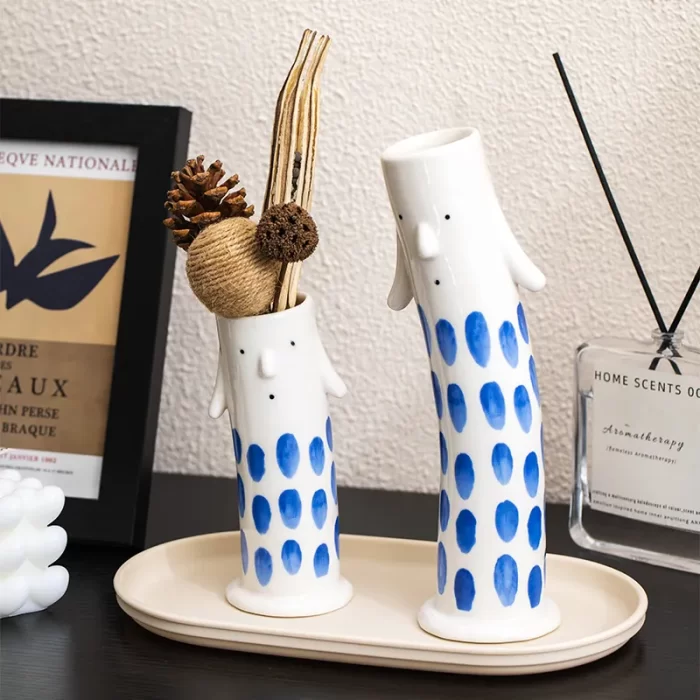 Cute Cartoon Figure Ceramic Vase – Handmade Face Design Vases for Home Decor, Dry Flowers & Tabletop Display - Image 2