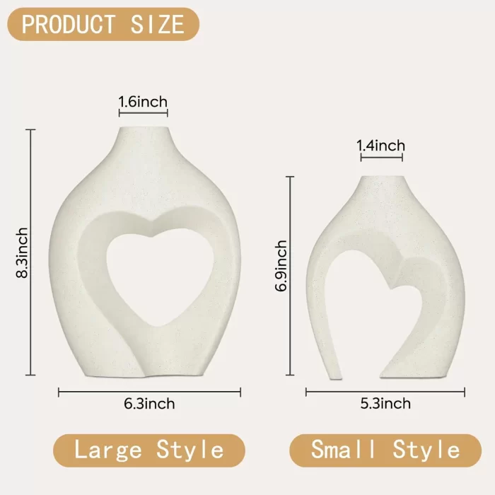 Heart-Shaped Ceramic Vase Set of 2 – Modern Nordic Decorative Vases for Home, Wedding, Table, and Office Centerpieces - Image 4