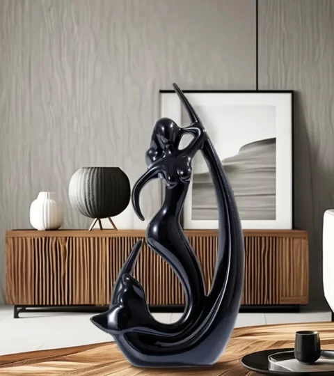 Elegant Mermaid Ceramic Statue for Home Decor | Abstract Figurine for Living Room, Shelf & Tabletop