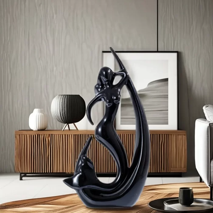 Elegant Mermaid Ceramic Statue for Home Decor | Abstract Figurine for Living Room, Shelf & Tabletop